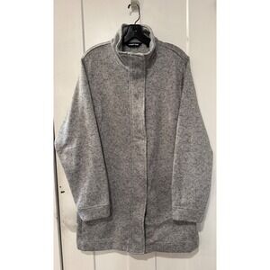 Lands' End Womens Grey Herringbone Fleece Jacket Stand Collar Zip Snap XL 18